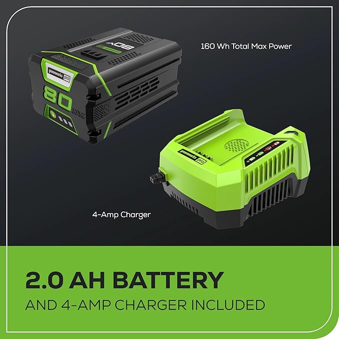 Greenworks 80V 16 inch Brushless String Trimmer, 2.0Ah Battery & Rapid Charger Included, ST80L210