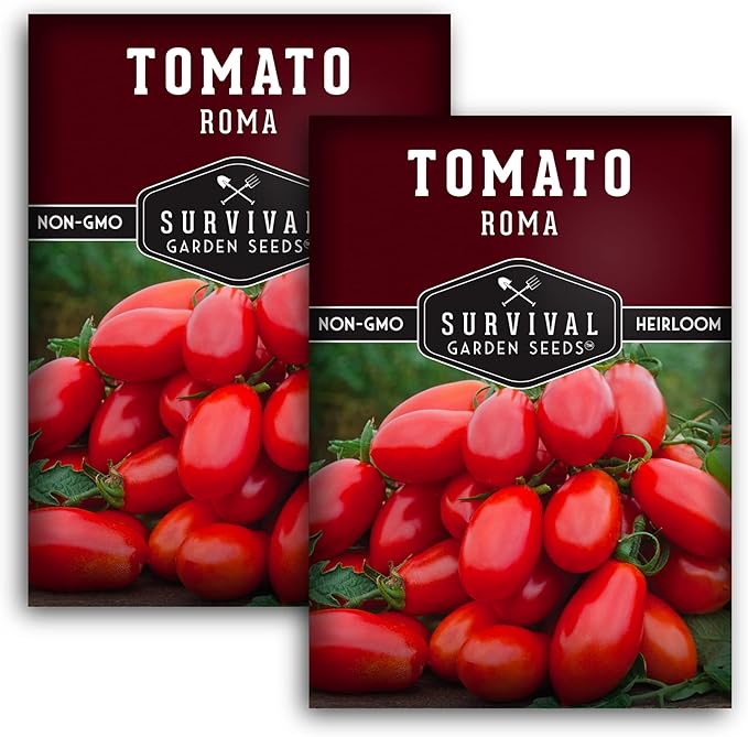 Survival Garden Seeds - Roma Tomato Seed for Planting - 2 Packs with Instructions to Plant and Grow Italian Roma Tomatoes in Your Home Vegetable Garden - Canning Favorite - Non-GMO Heirloom Variety