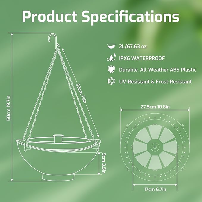 Solar Bird Bath Fountain with Battery, 3-in-1 Hanging & Freestanding Birdbath with Low-Water Protection & 3 Nozzles for Garden, Patio Decor (Sky Blue)