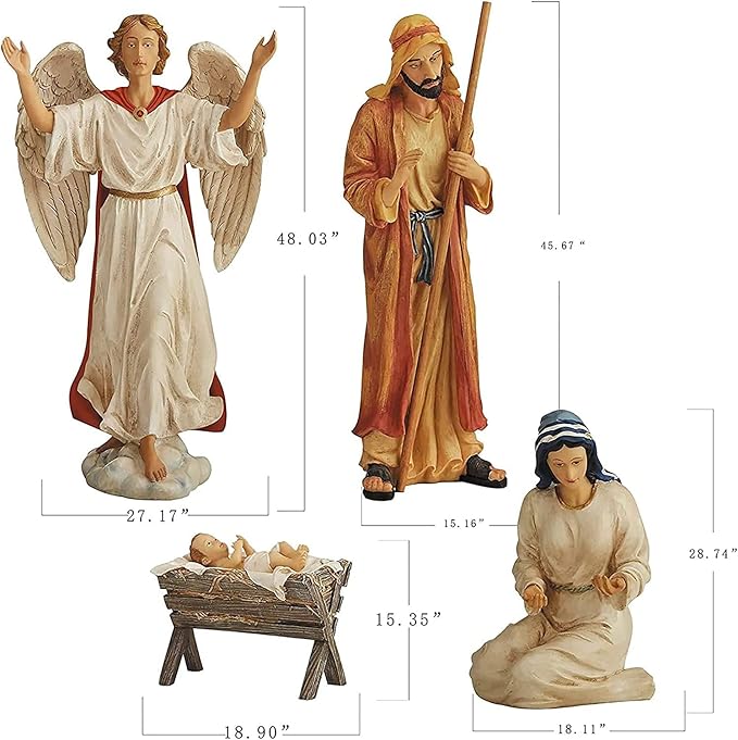 Complete 12pc Outdoor Nativity Set 51" Tall - Lifelike High Res, Sturdy 22 Gauge Flat Metal, Strong Windguard Bracing. Includes Baby Jesus, Joseph, Mary, Shepherds, Wisemen, Animals