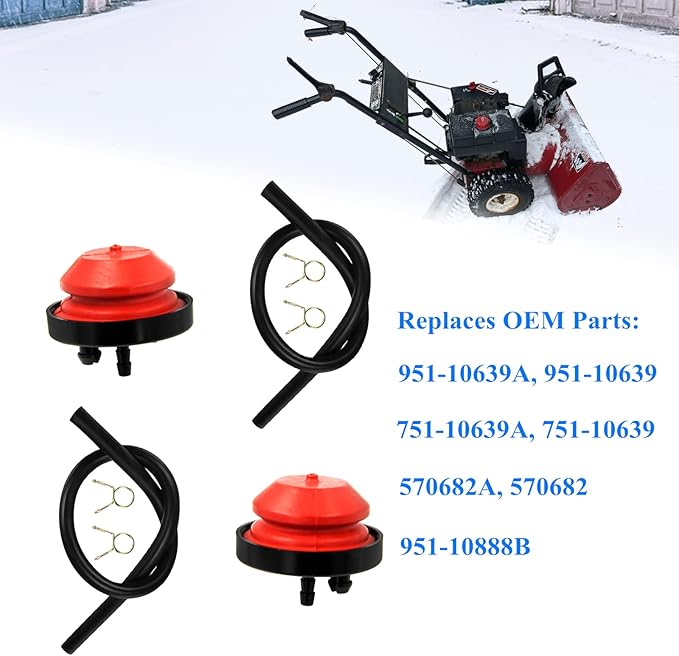 951-10639A Primer Bulb with Fuel Line for MTD Craftsman Troy-Bilt Ryobi Bolens Lawn-Boy Yard Machines Snowblower 751-10639, Replaces Tecumseh 570682A Primer Bulb (Pack of 2)