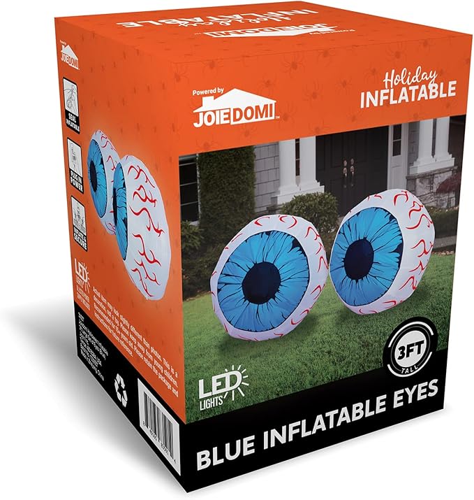Joiedomi 3Ft Halloween Inflatable Large Set of Eyes, Light Up Eyeball with Build-in LEDs, Blow Up Inflatable for Halloween Party Indoor, Outdoor, Yard, Garden, Lawn Decorations for Yard (Blue)