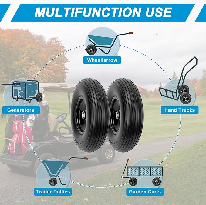 Cenipar 4.80/4.00-8" Flat Free Tire and Wheel 14.5" Solid Flat-Free Replacement Tire with 5/8" or 3/4" Axle Borehole,3-7" Adjustable Centered Hub for Wheelbarrow Hand Truck Garden Trailer and Trolley