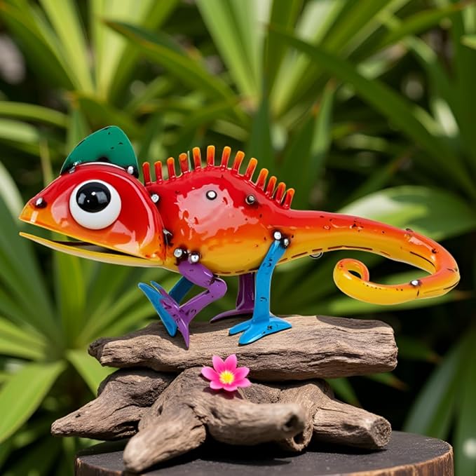 Metal Chameleon Statue Garden Decor- Outdoor Sculpture Garden Art Gift for Patio, Lawn, Backyard - Indoor Figurine for Birthday, Housewarming, Christmas