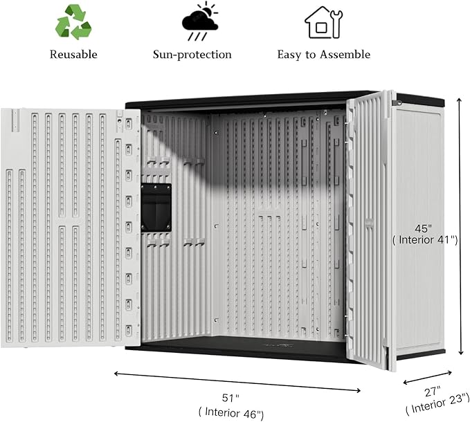 ZZM 37 Cu.ft Outdoor Storage Cabinet with One Tool Kit, Horizontal Storage Shed for Garage, Bike, Garbage Cans, Garden Accessories