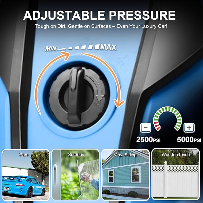 Pressure Cleaner Adjustable 5000PSI 4.0 GPM High Power Cleaners with 33ft Hose Reel, 4 Nozzle and Foam Cannon, Power Cleaners Machine for Home, Cars, Patio (Navy Blue)