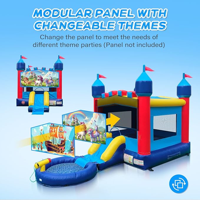JOYMOR Commercial Inflatable Bounce House with Slide for Adults and Kids, Support 500lbs Capacity, 100% PVC Vinyl Bounce House for Big Kids Outdoor- Includes Blower, Repairing Kit and Storage Bag