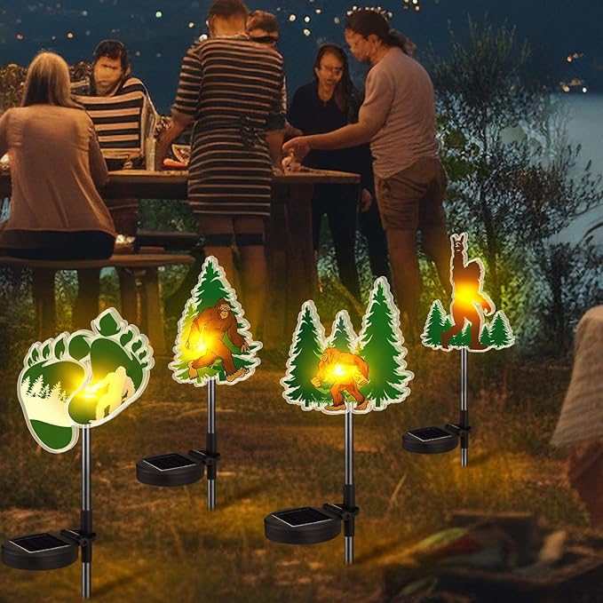 Retisee 4 Pack Bigfoot Outdoor Sign Solar Lights with Stakes Yard Decorations Waterproof Big Foot Lights for Garden Lawn Patio Porch Pathway Decor