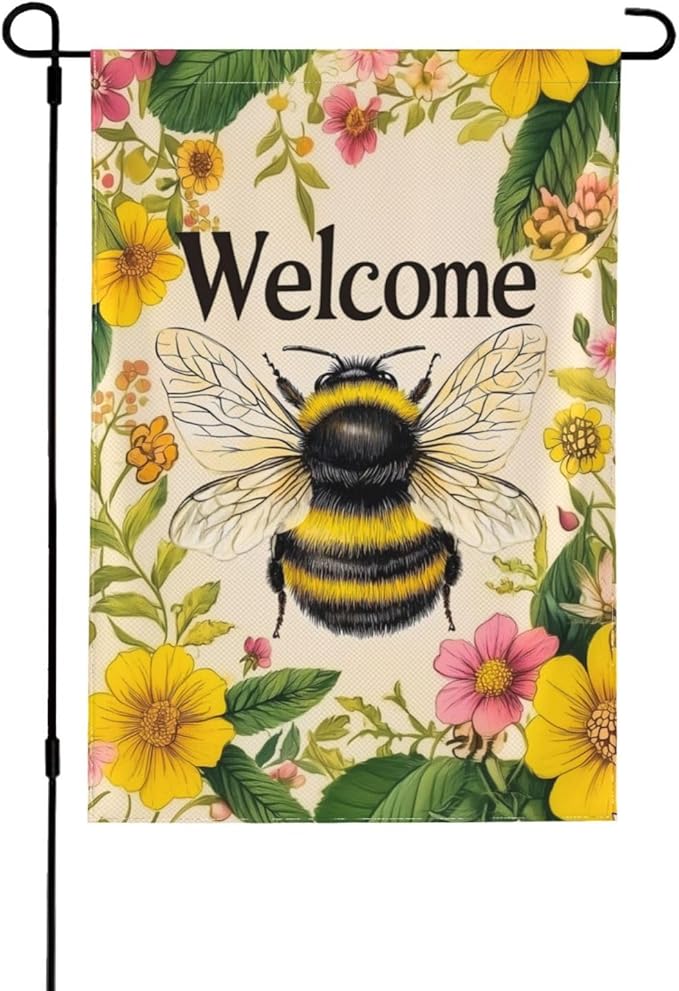 Bee Garden Flag Vertical Double Sided Outdoor Yard Flags 12.5x18 Inch Burlap Banners for House Lawn