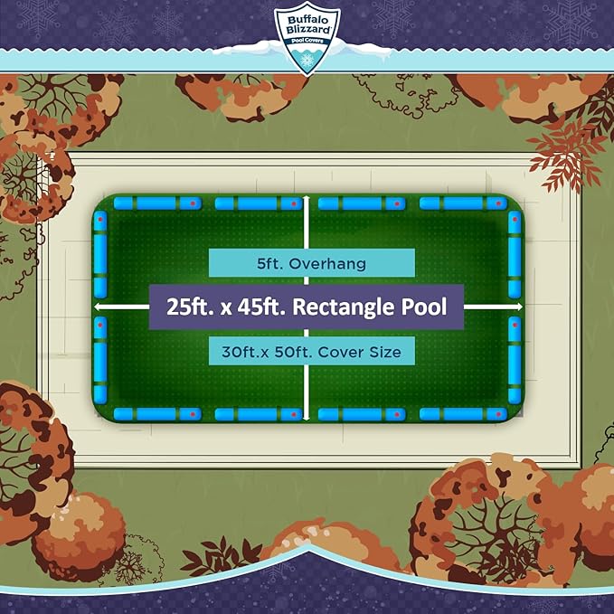 Buffalo Blizzard Supreme Plus 25 ft x 45 ft Rectangular Winter Pool Cover | Green/Black | Heavy Duty for Above Ground Swimming Pools | Easy Install | Cold & UV Resistant | Seasonal Debris Protection