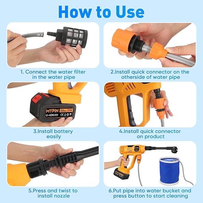 Upgraded LCD Display Portable Cordless Pressure Washer, 790 PSI 21V 2x3.0AH Rechargeable Batteries Powered Pressure Washer, 6-in-1 Nozzle for Car Floor Wall Fence Cleaning,10 Adjustable Pressure Modes
