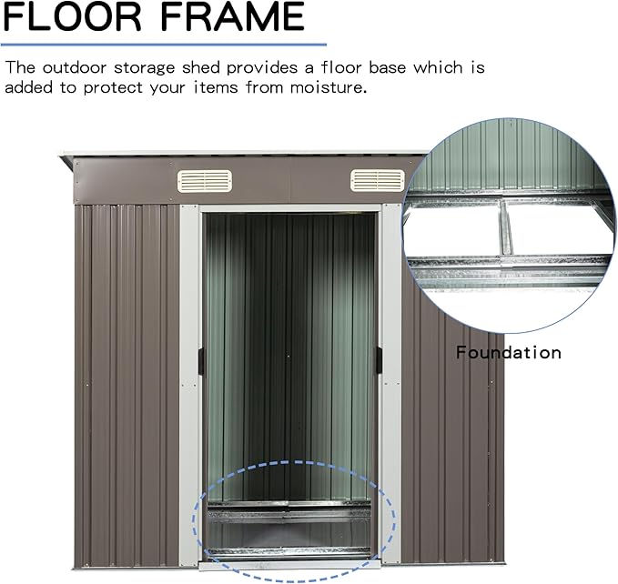 6X4 FT Outdoor Storage Shed, Waterproof Metal Garden Sheds with Lockable Door, Steel Tool Storage Buildings Shed & Outdoor Storage House for Garden, Backyard, Patio, Lawn, Trash Cans(Brown)