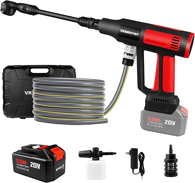 Cordless Pressure Washer, 2000PSI MAX Portable Pressure Washer with Brushless Motor, 5.0Ah Battery, 4 Speed Adjustment LCD Touch Screen, 6-in-1 Nozzle, No Faucet & Garden Hose Connectors