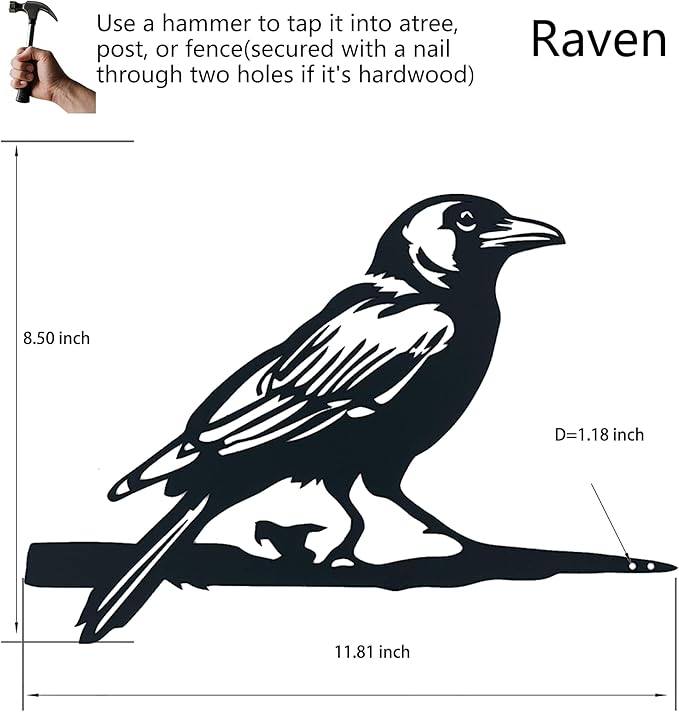 Metal Bird Yard Decor, Enchanting Raven Decoration, Metal Wall Art, Outdoor Garden Statues, The Ideal Gift of Ravens for Dad, Uncle or Grandpa