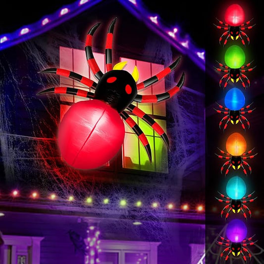 4 Ft Inflatable Halloween Window Decoration, Blow Up Spider Climbing on Window Built-in 6 Color Changing Lights, Halloween Decor for Porch Outdoor Home Party Yard Garden Lawn Holiday Party