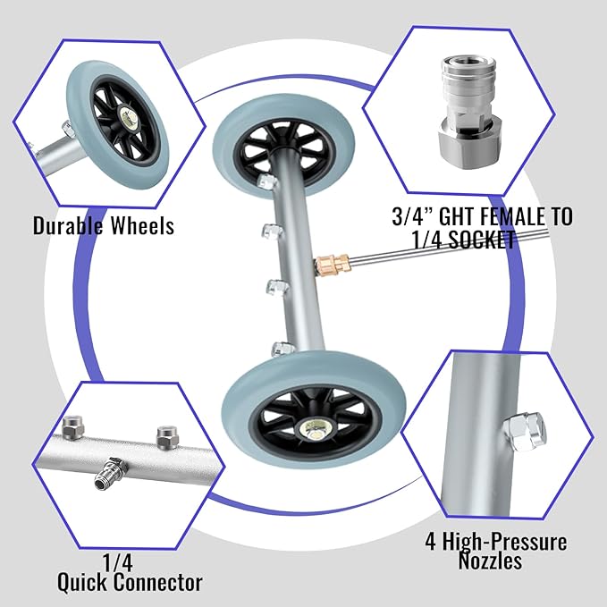 Selkie Pressure Washer Undercarriage Cleaner, 16 Inch Undercarriage Car Washer, Pressure Washer Under Car Cleaner with 3 Pcs Extension Wand, 4000 PSI Connect, Additional 1.1 mm Orifice Nozzle