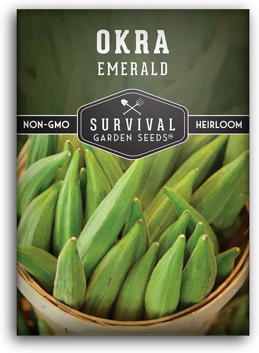Survival Garden Seeds - Emerald Okra Seed for Planting – 1 Packet with Instructions to Grow Tender, Large Okra Plant Pods in Your Home Vegetable Garden – Non-GMO Heirloom Variety Seed