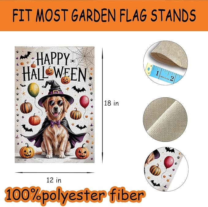 HTBIG Happy Halloween Garden Flag, Dog Pumpkin Halloween Decor, Yard Flags for Outside 12x18 inch, Outside Yard for Home Decorations