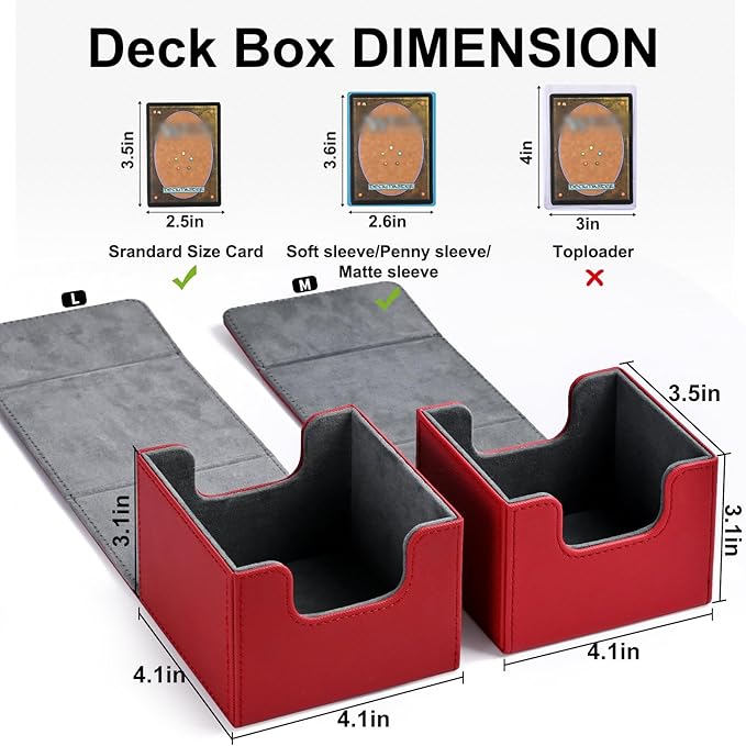 ZLCA Card Deck Box for Trading Cards, MTG Commander Deck Box Holds 120+ Single Sleeved, Leather Magnetic Card Storage Case Fits for TCG CCG Magic(Red)