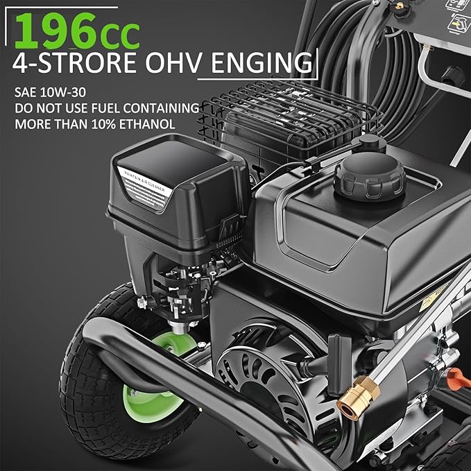 4200PSI Gas Pressure Washer 4.0GPM Gas Power Washer 196CC Gas Powered Washing Machine Commercial High Pressure Washer with 25ft Hose&5 Nozzles for Patio Garden Yard Vehicle,EPA/CARB/ETL (Black)