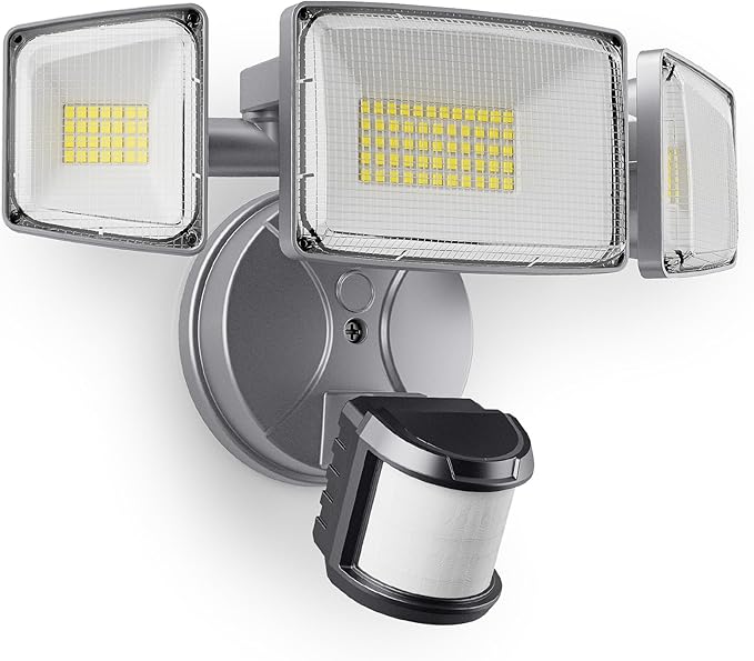 Onforu 75W LED Motion Sensor Outdoor Lights, Dusk to Dawn Flood Light Outdoor Motion Sensor, Hardwired Security Light Floodlights Outside 7500LM 6500K Daylight IP65 Waterproof (Gray)