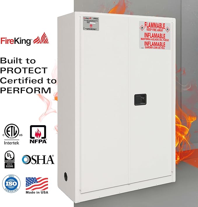 FireKing Platinum Flammable Safety Cabinet, Lab Chemicals Flammable Storage Cabinet, 45 Gallon Steel Safety Cabinets with Manual Door for Commercial, Industrial & Home Use, 43" x 18" x 65"