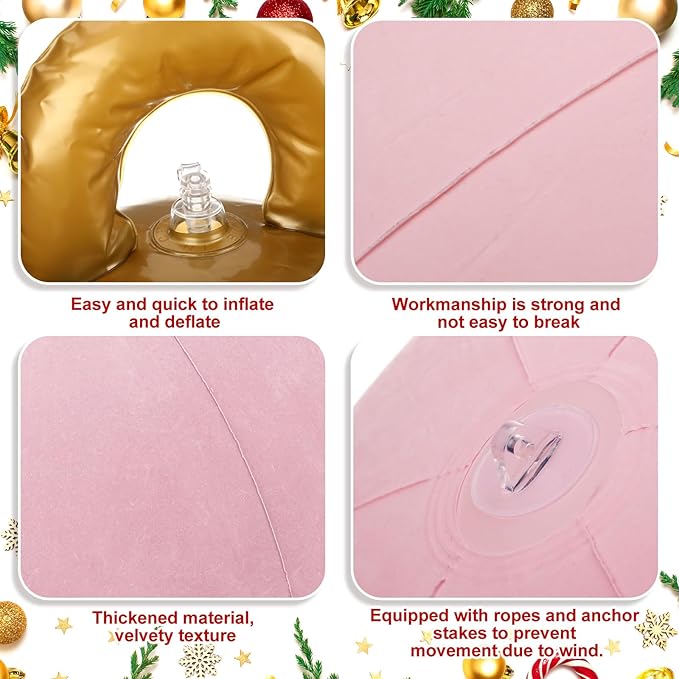 Jetec 3 Pcs 32 Inch Giant Velvet Christmas Inflatable Balls Ornament Flocked Xmas PVC Inflatable Flocked Ball Ornaments for Christmas Holiday Outdoor Blow up Yard Decor(Pink)