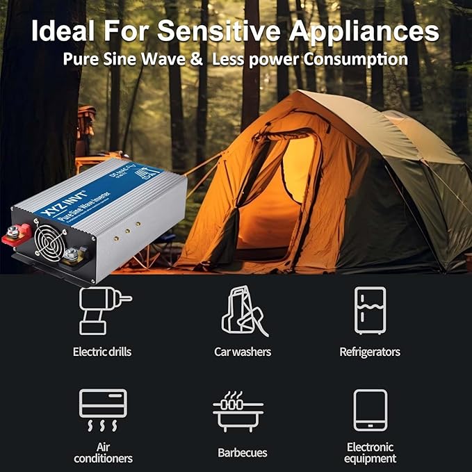 1800W Pure Sine Wave Inverter DC 12V to AC 120V, 3600W Peak Power with LED Display, Power Converter for Car, Truck, Solar, Home & Rechargeable Devices