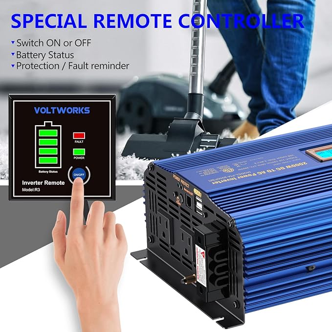 Power Inverter 2000w DC 12V to AC 120V ETL UL458 Modified Sine Wave Inverter with LCD Display Remote Control 2 AC Outlets 1 hardwire Terminal Dual 2.4A USB Ports for Car RV Truck Boat by VOLTWORKS