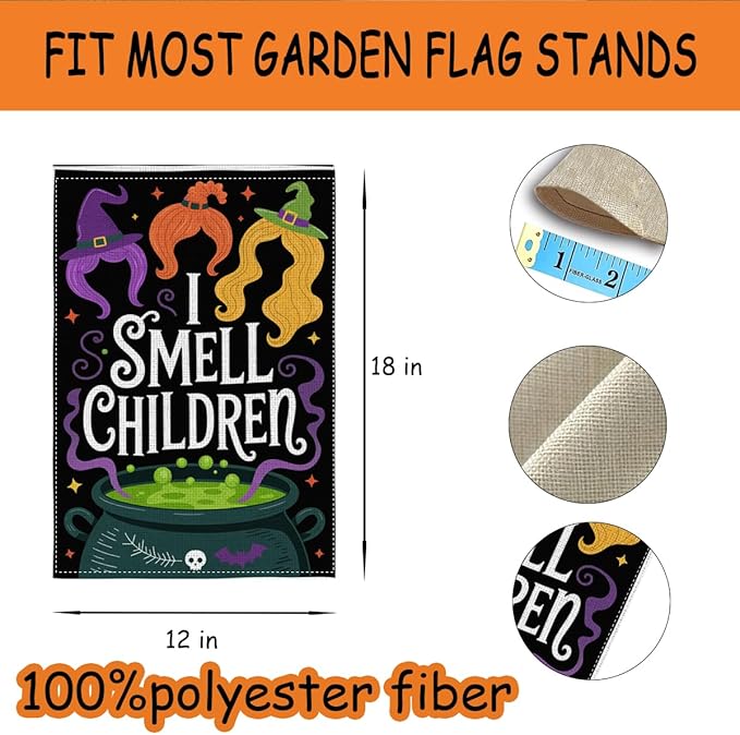 HTBIG Halloween Decor Garden Flag, I Smell Children Halloween Garden Flag Decor, Yard Flags for Outside 12x18 inch, Outside Yard for Home Decorations