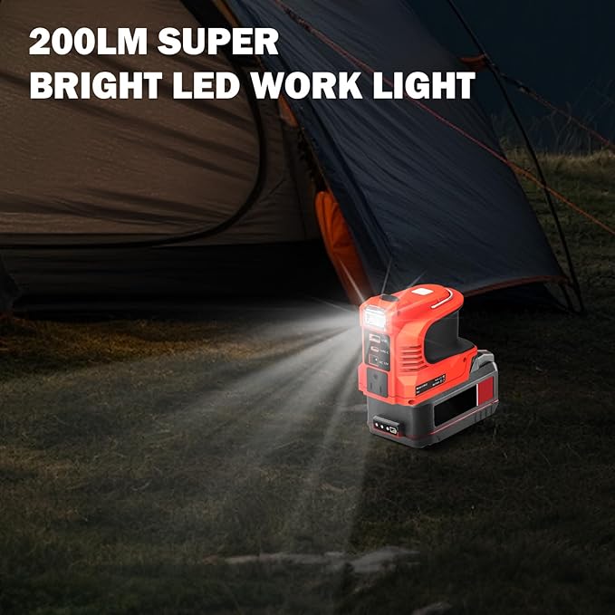 Power Inverter for Bauer 20V Battery,220W Portable Power Supply Inverter DC 20V to AC 120V for Bauer Battery with USB&Type-C&AC Outlet&LED Light