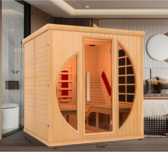 ZONEMEL Full Spectrum Infrared 2 Person Wooden Sauna Room with Recliner, Canadian Hemlock Luxury Indoor Sauna with 10 Heaters, Oxygen Bar, 3400 Watt, Infrared Therapy Wood Dry Heat Sauna, 220V