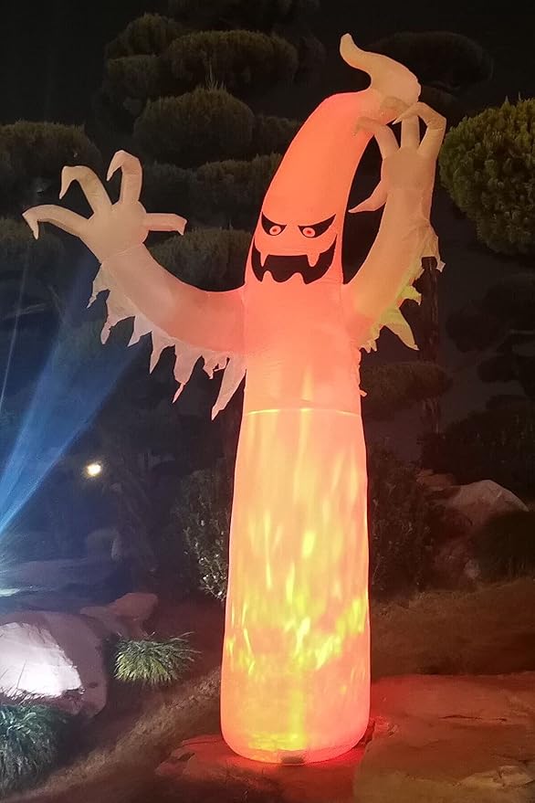 Dearsun 12FT H Giant Halloween Inflatable Ghost with Built-in Red Fire Flame Led Lights Inside, Huge Blow up Ghost Jumbo Scary Spooky Ghost Decor for Party Yard Decoration