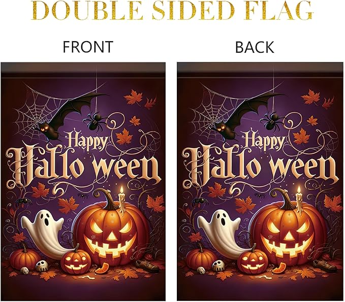 Halloween Garden Flag Happy Halloween Pumpkin Ghost Flag Double Sided Outdoor Yard Banner Fall Seasonal Decoration for Garden Lawn Patio Party Autumn Outdoor Yard Decor 12x18 Inch