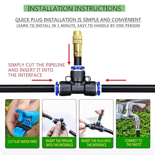 Greenhouse Drip Irrigation Kit Automatic Irrigation System 360°Adjustable 15 Brass Spray Nozzles 1/4 inch Irrigation Tubing Hose Patio Misting Plant Watering with 50Ft Blank Distribution Tubing Hose