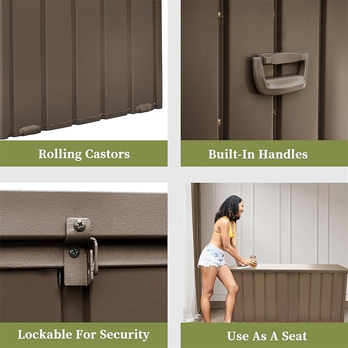 Metal Storage Box for Outdoor Dark Brown Lockable Water-Resistant Deck Box for Patio Garden Tools Organization Rust-Resistant Heavy-Duty Outside Storage Box (200 Gallon)