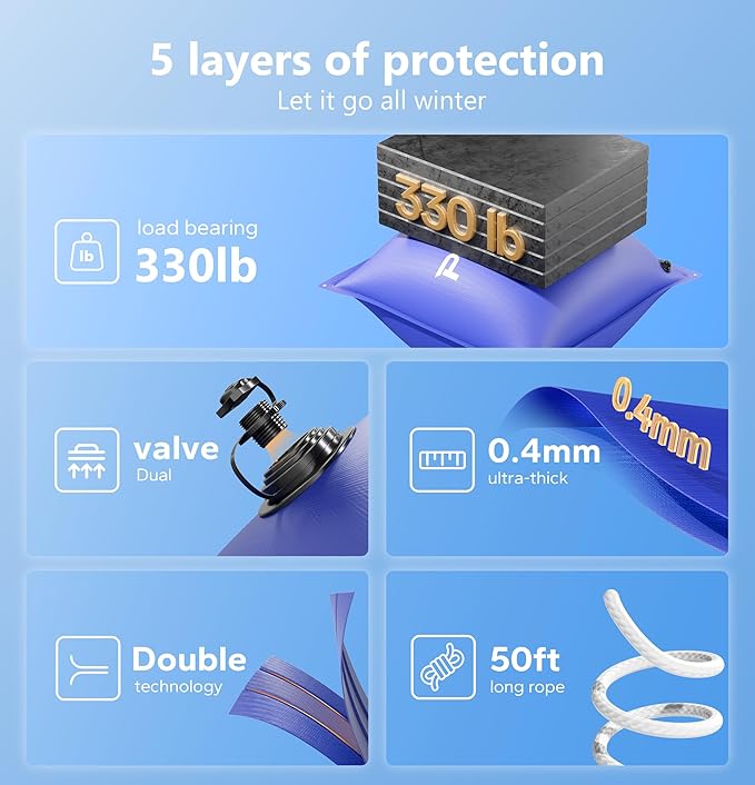 POOLHACKER Pool Pillows for Above Ground Pools, Winterizing Ice Equalizer 0.5mm Ultra Thick Pool Cover Air Pillow for Winter, Pool Closing Kit for Above-Ground Swimming Pool, 50ft Rope Included (4*8)