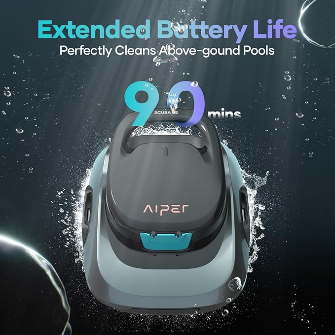 AIPER Scuba SE Cordless Pool Cleaner with 90-Min Runtime, Smart Self-Parking, Lightweight, Pool Vacuum for Above Ground Pools up to 860 Sq.ft