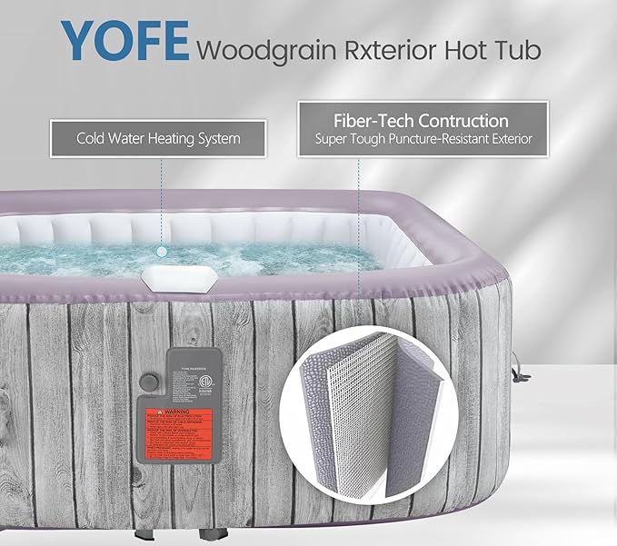 Inflatable Hot Tub for 4-6 Adults – Portable Blow Up Hot Tub with 130 Air Jets, FastFill System & Thermal Cover – Outdoor Spa Hot Tubs for Patio, Backyard & Travel Use (Laminated PVC Square)