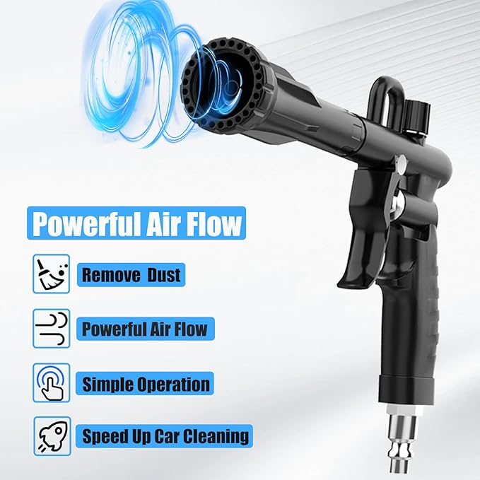 Car Detailing Air Gun, High Pressure Air Blower Dryer for Car Interior Cleaning, Quickly Blasts Dirt and Dust, Compressor Pneumatic Air Blaster Cleaning Tool, Black