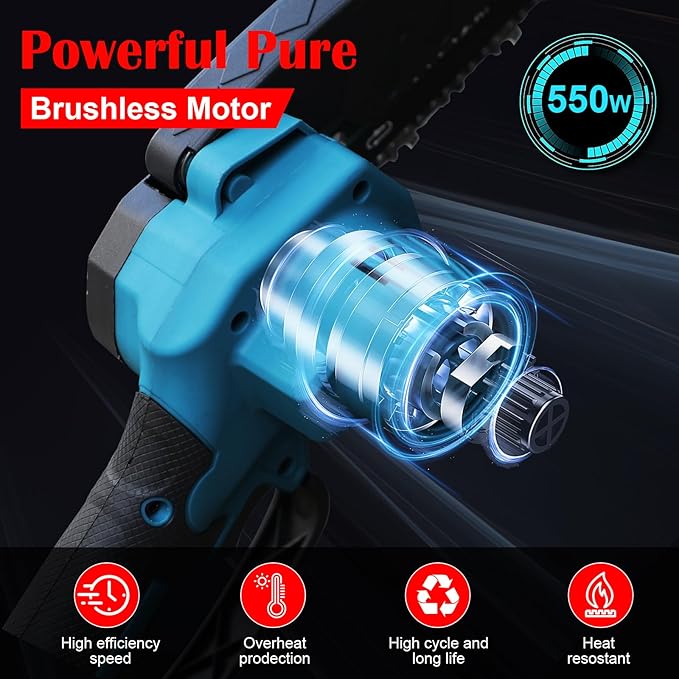 6-Inch Mini Chainsaw, Cordless Handheld Electric Chainsaw with 2x 24V 4000mAh Batteries & 2 Chains, Lightweight & Portable, for Tree Trimming, Wood Cutting, Gardening, Outdoor & Household Use (Blue)