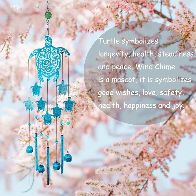 Sea Turtle Wind Chimes for Outside, Memorial Gift for Mom, Garden Decor, Turtle Lover Gifts