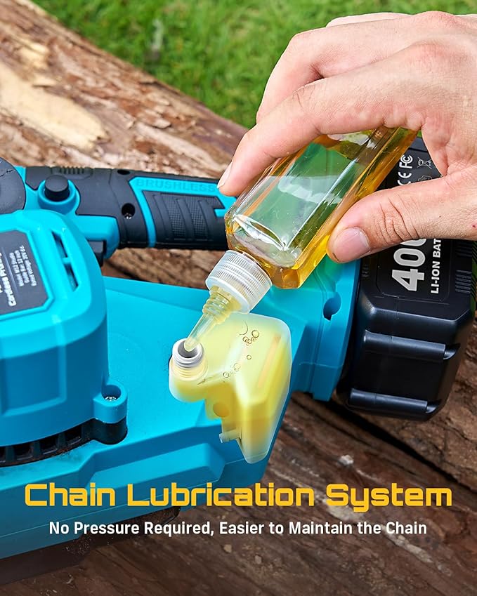 SEESII Chainsaw Cordless 12-inch, Handheld Chain Saw with 2 * 4.0Ah Batteries, Electric Saw with Tool-free Chain Tension, Auto Oiling for Wood Cutting Trimming Branch