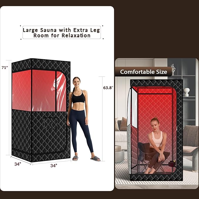 Smartmak Portable Sauna with Infrared 660nm Red Light Therapy Lamp for Home Relaxation, Personal Large Full Body Sauna Spa Tent, 185°F1500W High Power Hot Air Saunas, Folding Chair Indoor Use