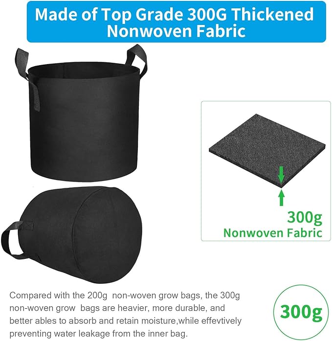 12 Packs 10 Gallon Grow Bags, Heavy Duty 300G Thickened Nonwoven Fabric Plant Pots with Handle