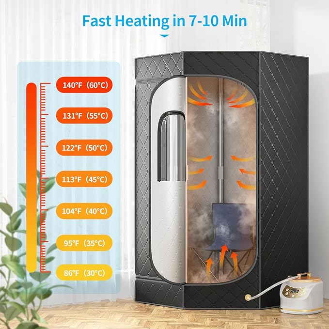 Home Steam Sauna Box, Portable Sauna for Home, Steam Sauna Tnet Full Size Single Person Sauna with 3.0L&1500W Steamer, Remote Control, Foldable Chair & RGB LED Light （Black）
