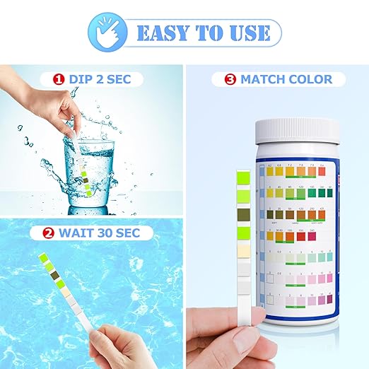 Pool Spa and Hot Tub Test Strips - 125 Pool Spa Test Strips - Swimming Pool Water Testing Kit - Rapid Accurate Easy to Test pH, Hardness, Bromine, and More (7-Way)