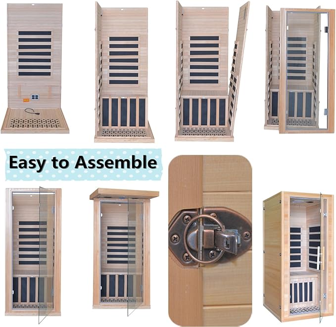 Dynamic Home Infrared Sauna Room 1 to 2 Person Wooden Canadian Hemlock 1260W Graphene Carbon Plate Heater Indoor Saunas