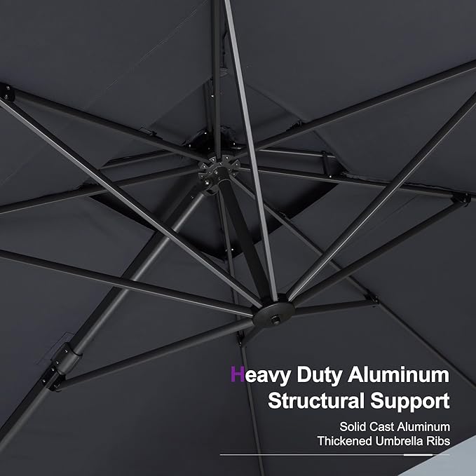 PURPLE LEAF 9' X 12' Cantilever Outdoor Umbrellas Large Patio Umbrella Hanging Double Top Rectangle Offset Umbrella with 360°Rotation Tilting Umbrella Outdoor Patio, Grey