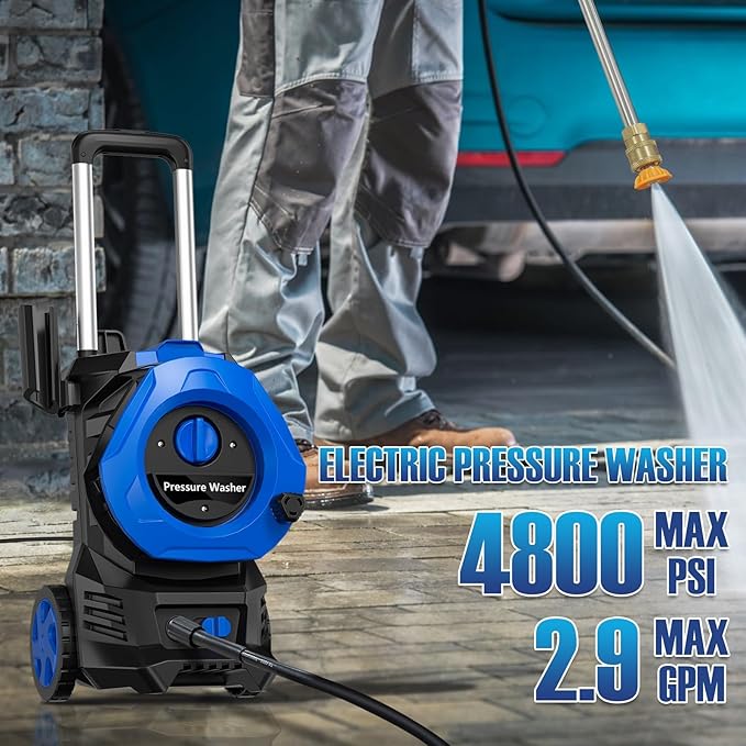 Pressure Washer Power Washer 4800PSIIMAX with Foam Cannon and Nozzles, High Pressure Cleaning Machine with 25ft Hose for Car Home Outdoor Driveway Patio, Blue